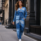 Ensemble femme composé d'un haut à manches longues et d'un pantalon à jambes larges