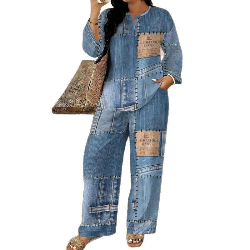 Ensemble femme composé d'un haut à manches longues et d'un pantalon à jambes larges