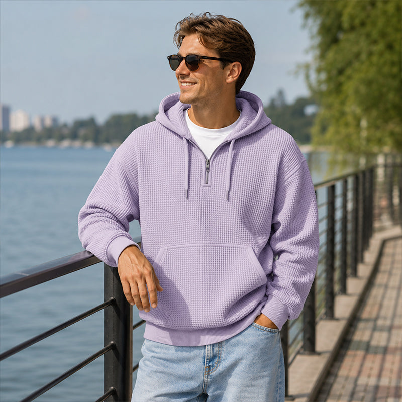 📢📢50 % DE RÉDUCTION !! ⏰ Sweat à capuche en maille à demi-zip pour homme