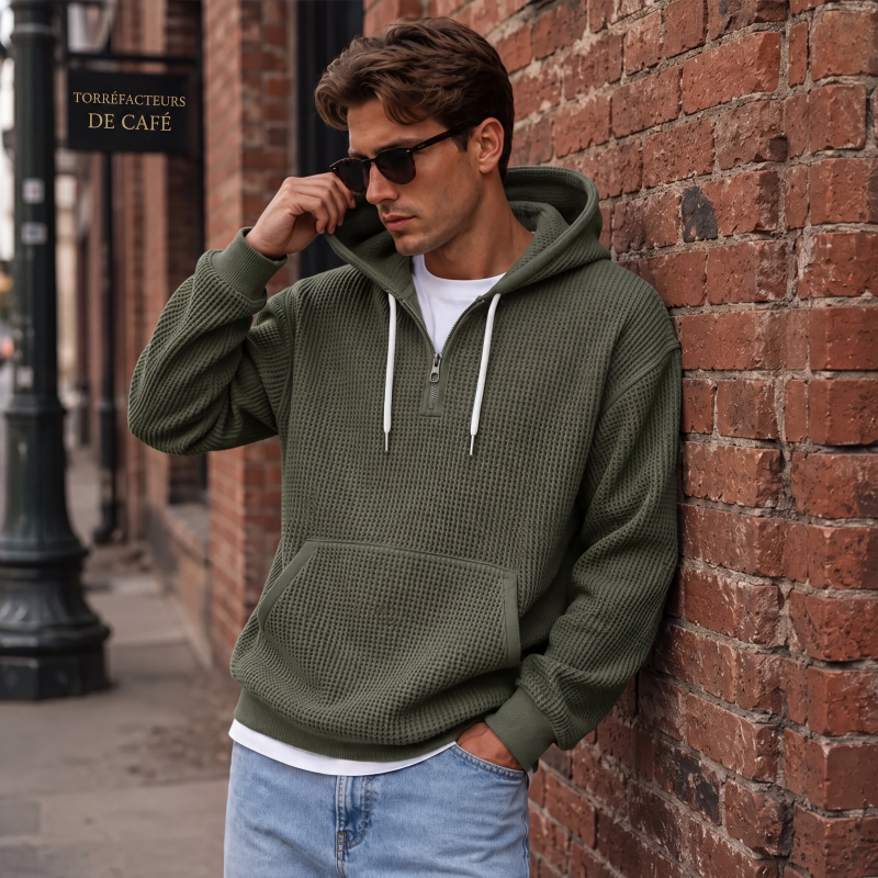 📢📢50 % DE RÉDUCTION !! ⏰ Sweat à capuche en maille à demi-zip pour homme