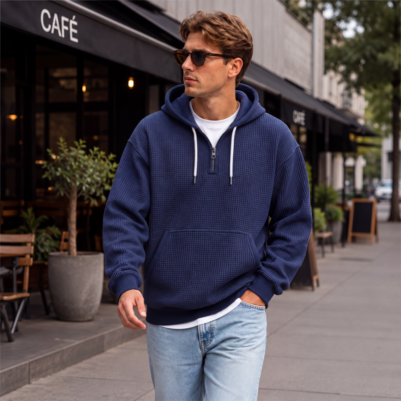 📢📢50 % DE RÉDUCTION !! ⏰ Sweat à capuche en maille à demi-zip pour homme