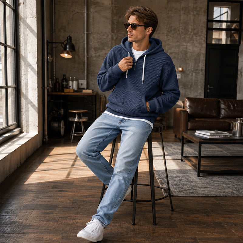 📢📢50 % DE RÉDUCTION !! ⏰ Sweat à capuche en maille à demi-zip pour homme
