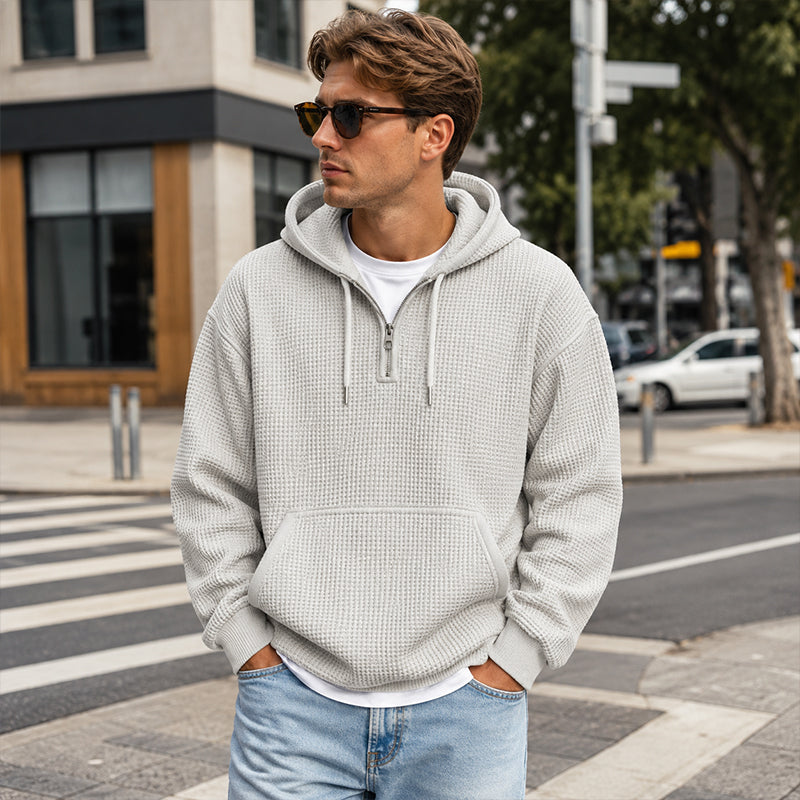 📢📢50 % DE RÉDUCTION !! ⏰ Sweat à capuche en maille à demi-zip pour homme