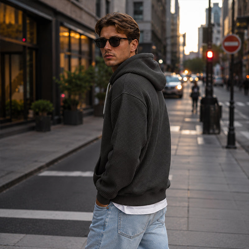 📢📢50 % DE RÉDUCTION !! ⏰ Sweat à capuche en maille à demi-zip pour homme
