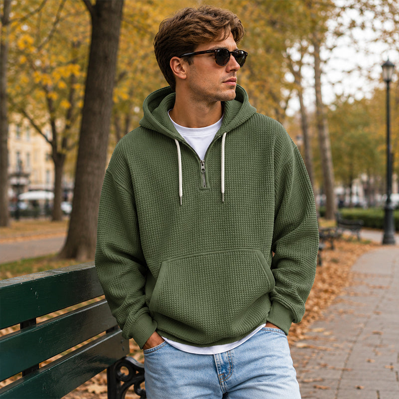 📢📢50 % DE RÉDUCTION !! ⏰ Sweat à capuche en maille à demi-zip pour homme