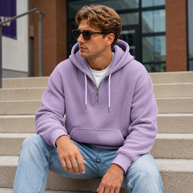📢📢50 % DE RÉDUCTION !! ⏰ Sweat à capuche en maille à demi-zip pour homme