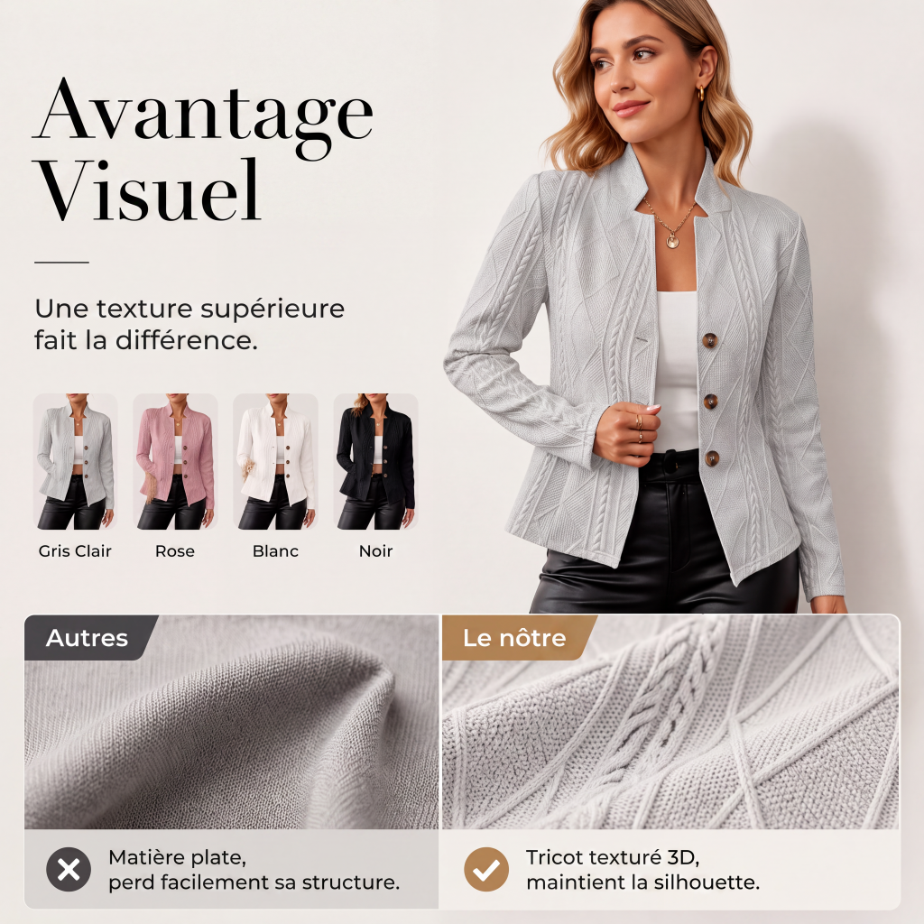 ✨ OFFRE PRIVILÈGE · -50 % | Blazer Femme Texturé à Col Montant