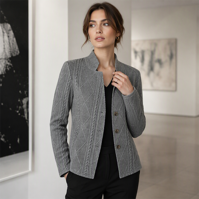 ✨ OFFRE PRIVILÈGE · -50 % | Blazer Femme Texturé à Col Montant