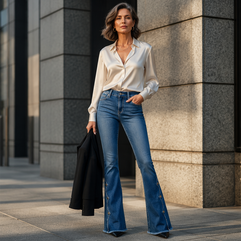 Jean flare délavé taille haute pour femme