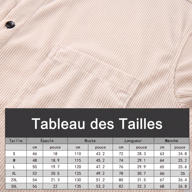 Chemise décontractée à manches longues et col boutonné pour homme