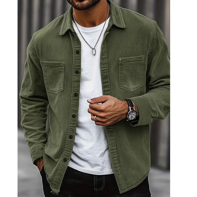 Chemise décontractée à manches longues et col boutonné pour homme