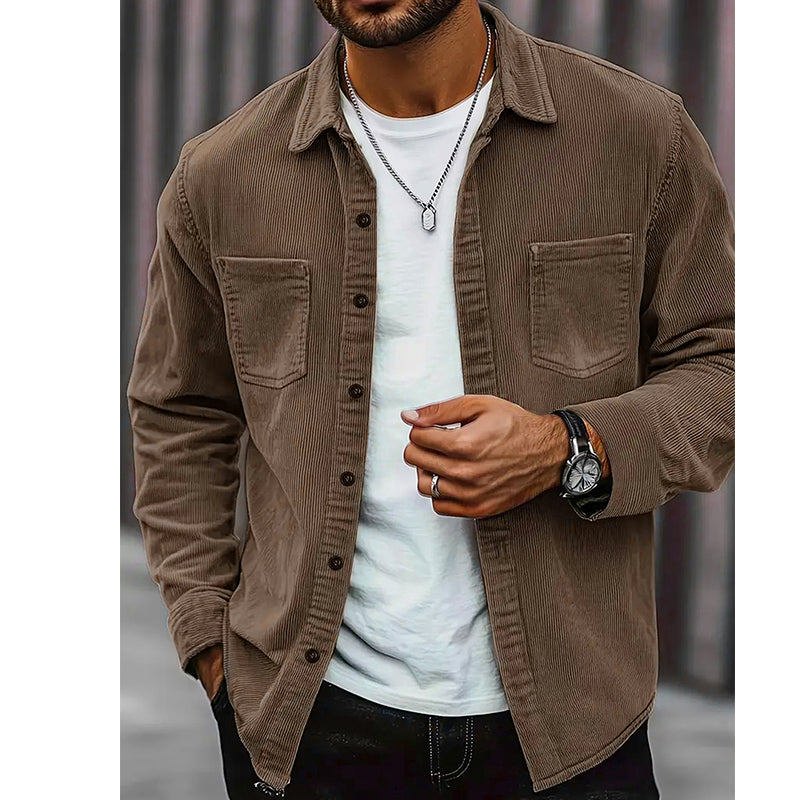Chemise décontractée à manches longues et col boutonné pour homme