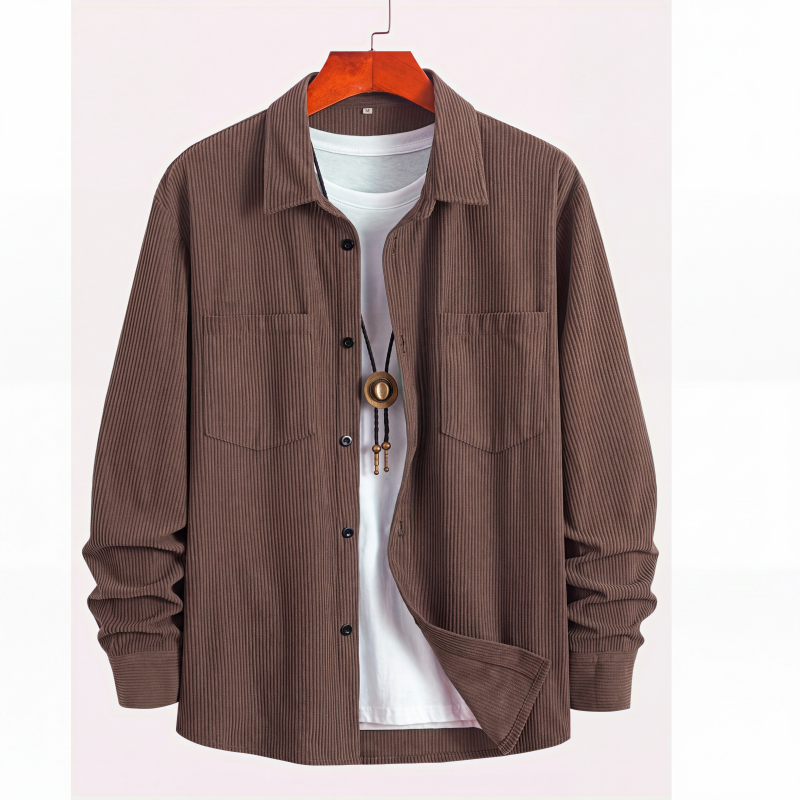 Chemise décontractée à manches longues et col boutonné pour homme