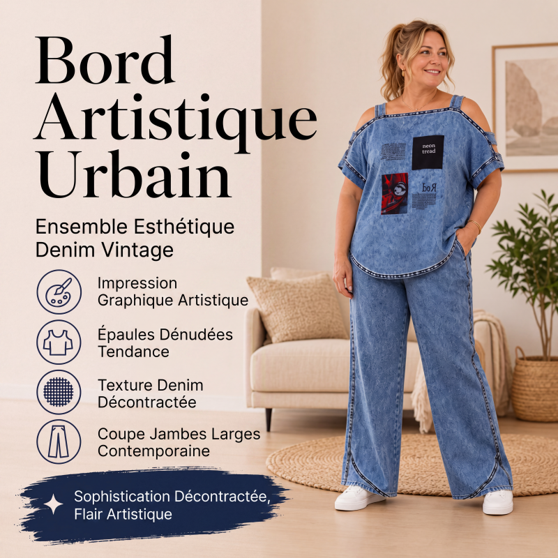 Ensemble haut épaules dénudées et pantalon large pour femme