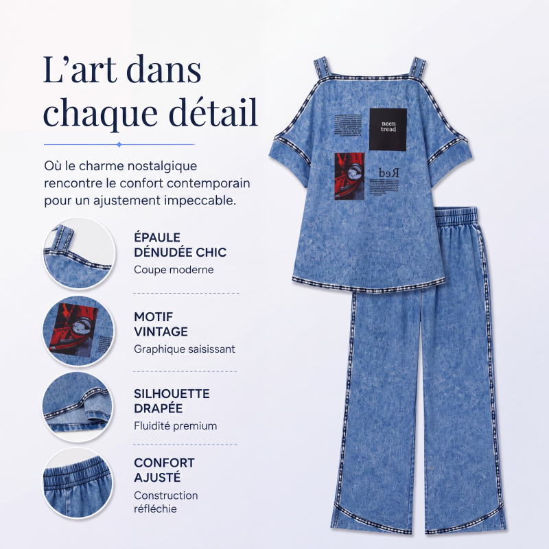 Ensemble haut épaules dénudées et pantalon large pour femme