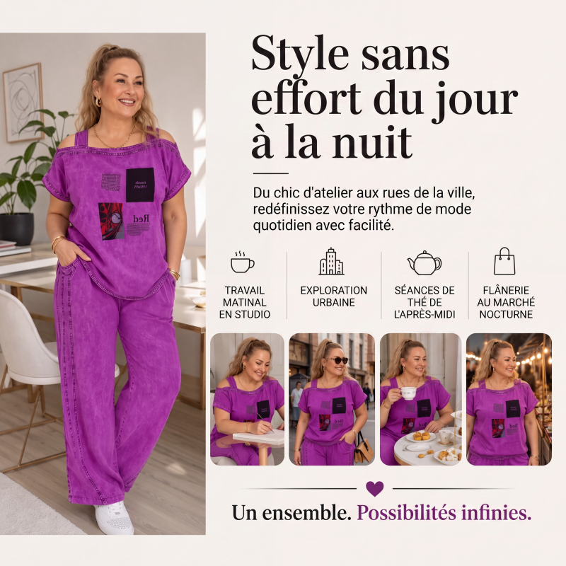 Ensemble haut épaules dénudées et pantalon large pour femme