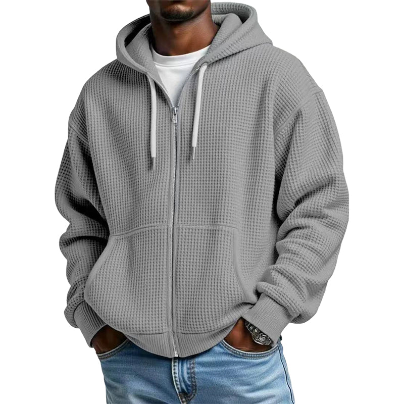 Sweat à capuche en maille gaufrée à fermeture éclair intégrale pour homme