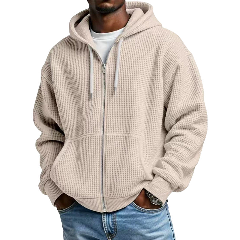 Sweat à capuche en maille gaufrée à fermeture éclair intégrale pour homme