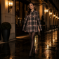 Manteau-cape à carreaux vintage pour femme