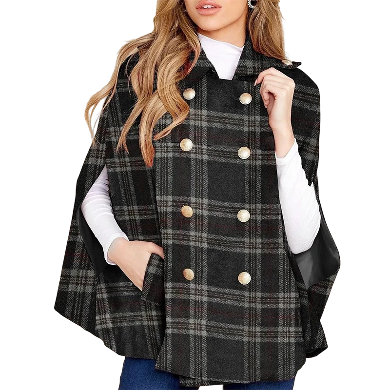 Manteau-cape à carreaux vintage pour femme
