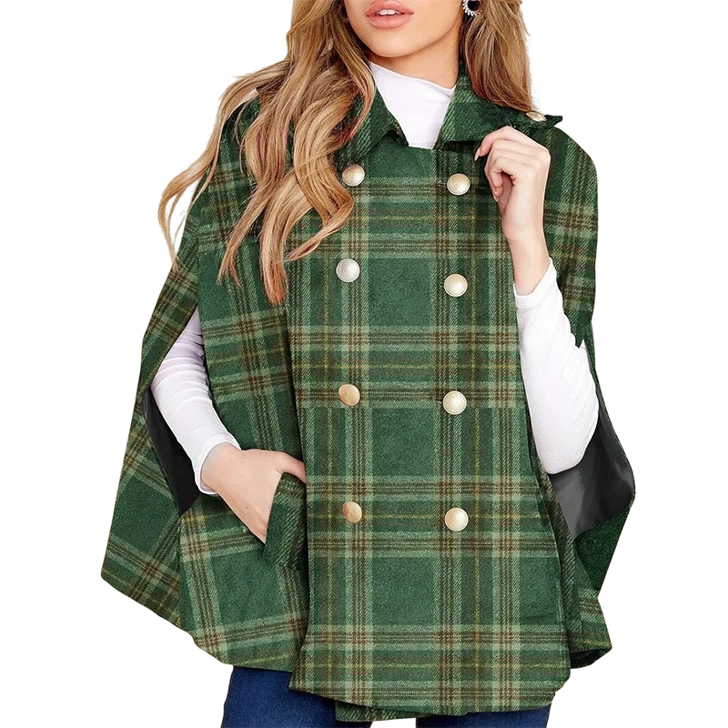 Manteau-cape à carreaux vintage pour femme