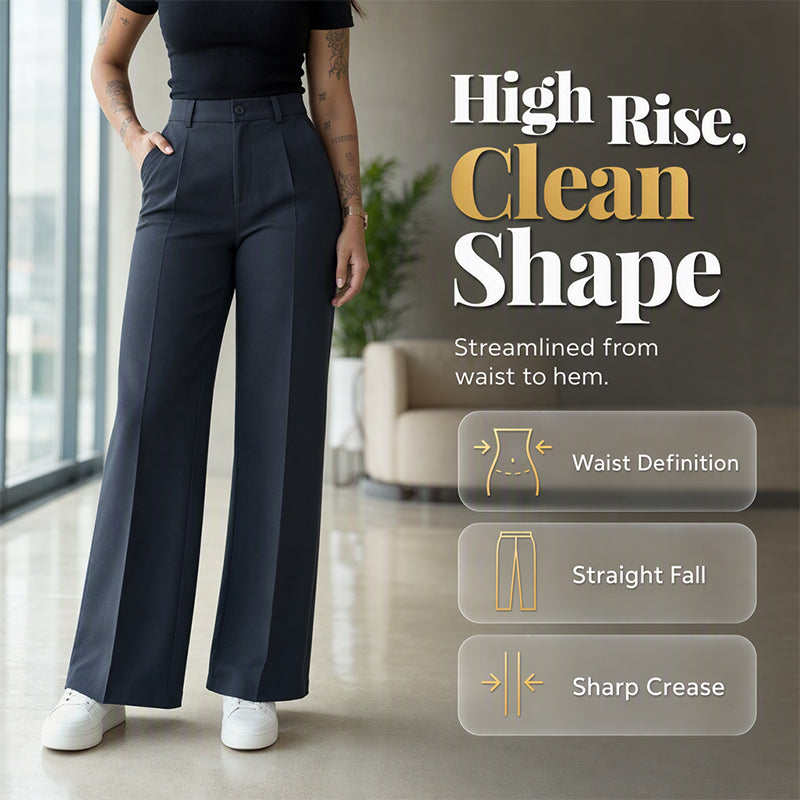 Pantalon décontracté à taille haute et coupe droite pour femme