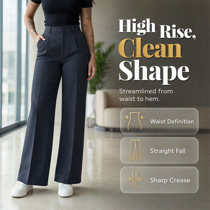Pantalon décontracté à taille haute et coupe droite pour femme
