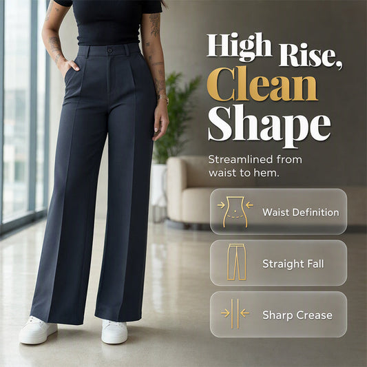 Pantalon décontracté à taille haute et coupe droite pour femme