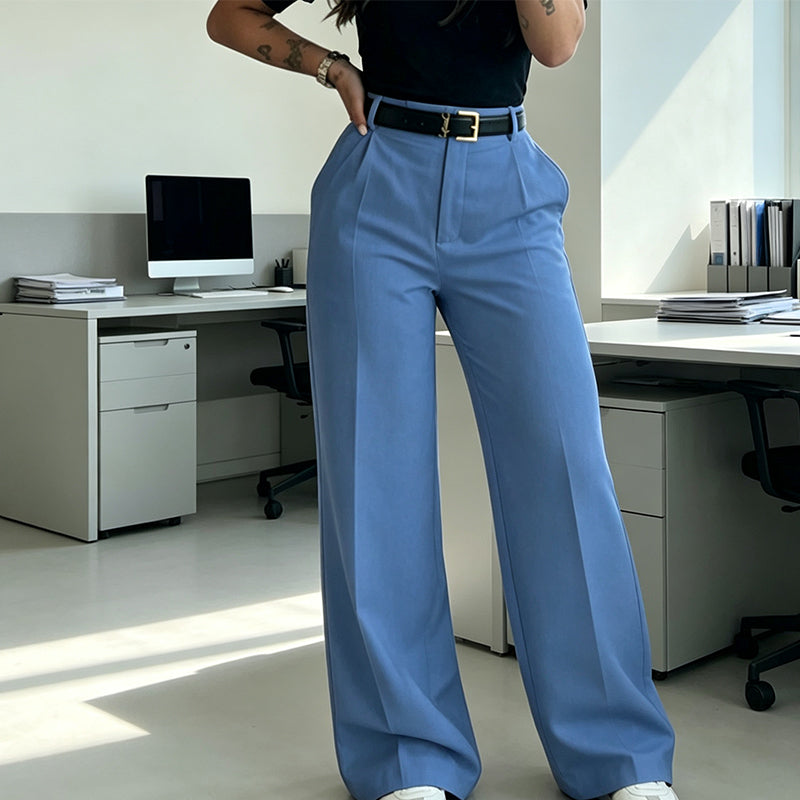 Pantalon décontracté à taille haute et coupe droite pour femme