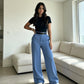 Pantalon décontracté à taille haute et coupe droite pour femme