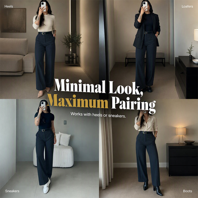 Pantalon décontracté à taille haute et coupe droite pour femme