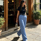 Pantalon décontracté à taille haute et coupe droite pour femme