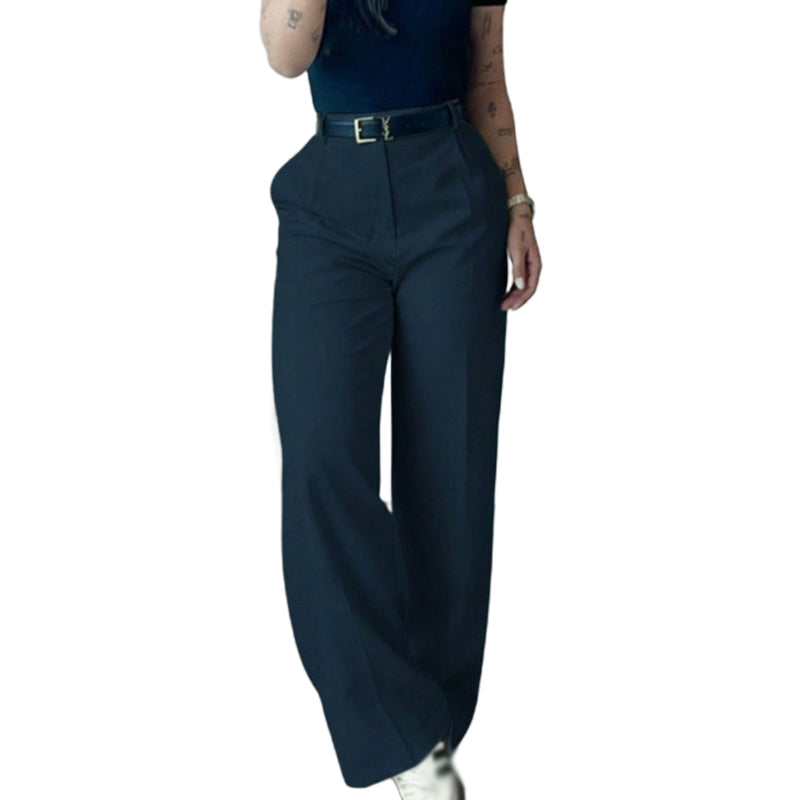 Pantalon décontracté à taille haute et coupe droite pour femme