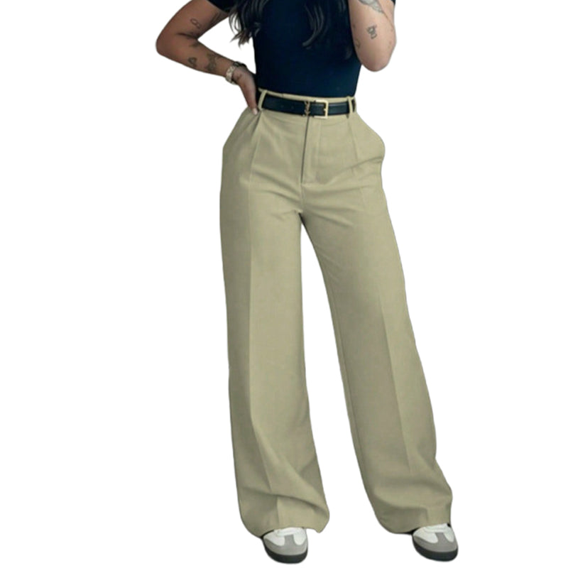 Pantalon décontracté à taille haute et coupe droite pour femme