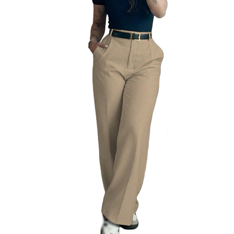 Pantalon décontracté à taille haute et coupe droite pour femme