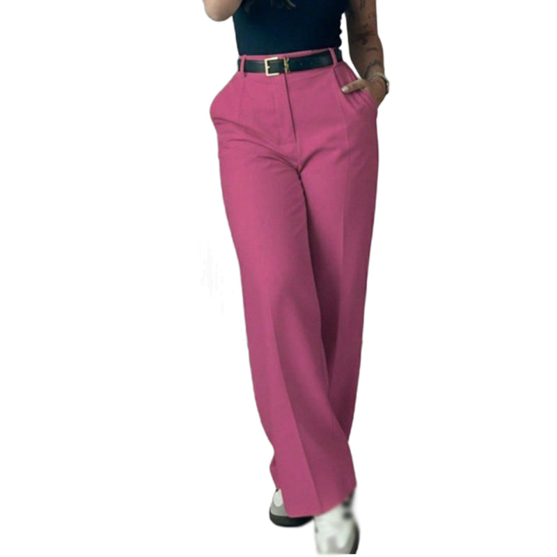 Pantalon décontracté à taille haute et coupe droite pour femme