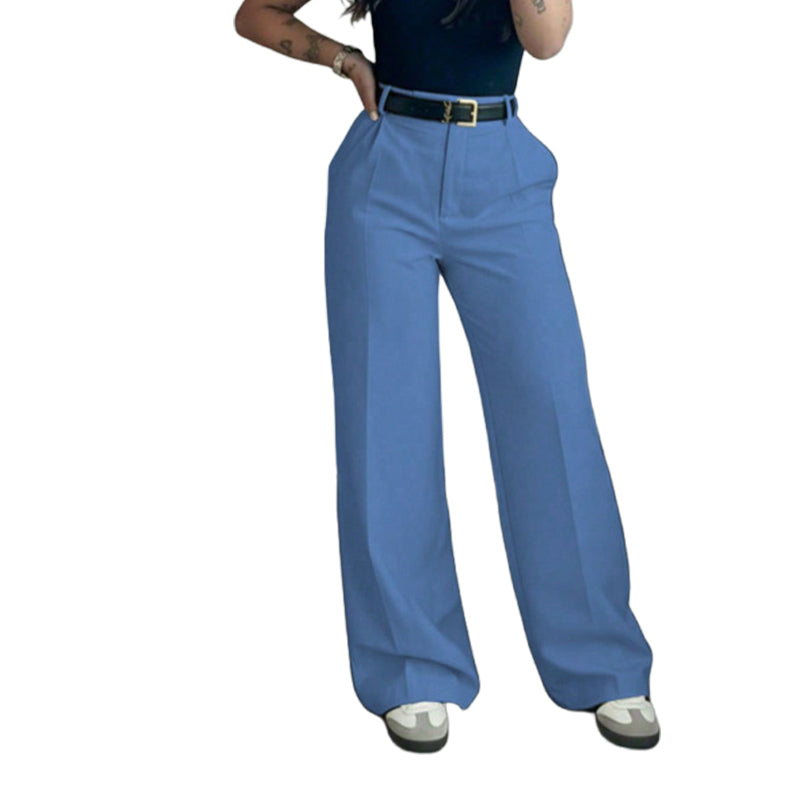 Pantalon décontracté à taille haute et coupe droite pour femme