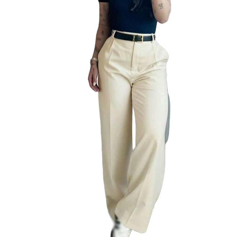 Pantalon décontracté à taille haute et coupe droite pour femme