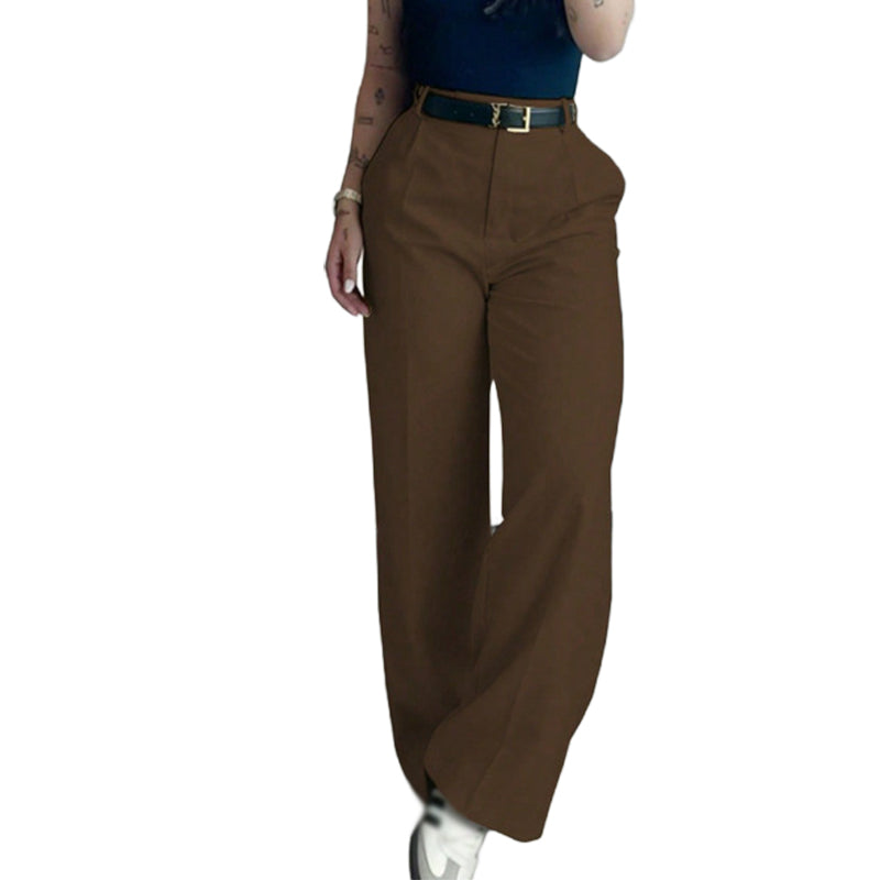 Pantalon décontracté à taille haute et coupe droite pour femme