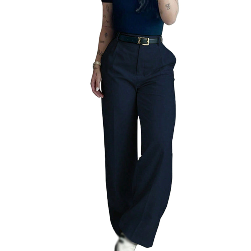 Pantalon décontracté à taille haute et coupe droite pour femme