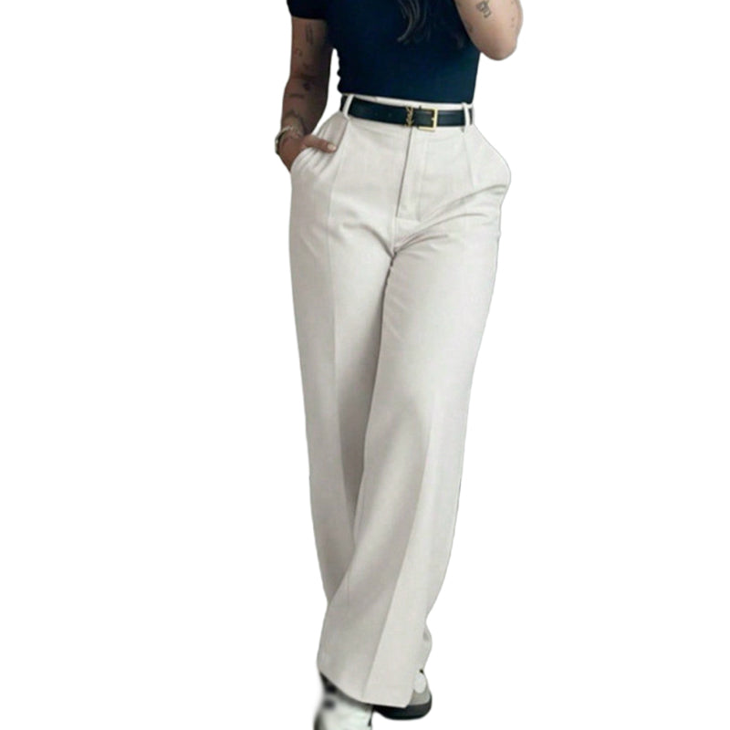 Pantalon décontracté à taille haute et coupe droite pour femme
