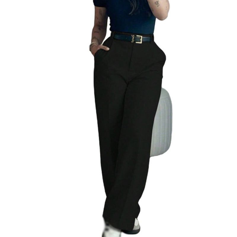 Pantalon décontracté à taille haute et coupe droite pour femme