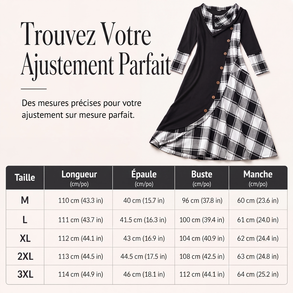 Robe longue pour femme à col cheminée et patchwork à carreaux