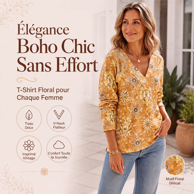 Haut élégant à col V et imprimé floral pour femme