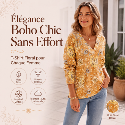 Haut élégant à col V et imprimé floral pour femme