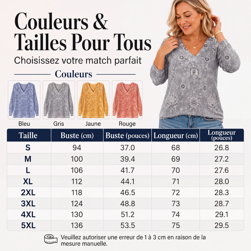 Haut élégant à col V et imprimé floral pour femme