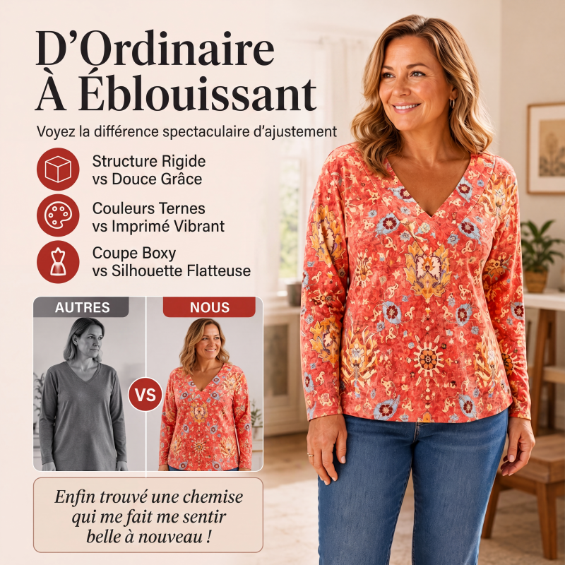Haut élégant à col V et imprimé floral pour femme