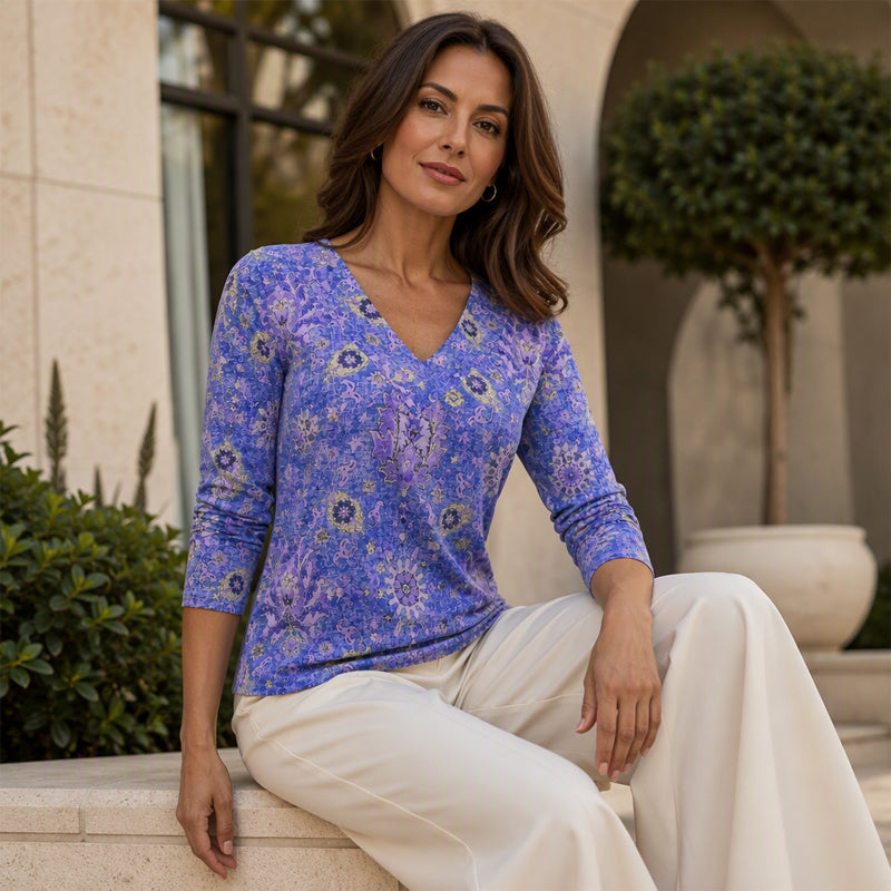 Haut élégant à col V et imprimé floral pour femme