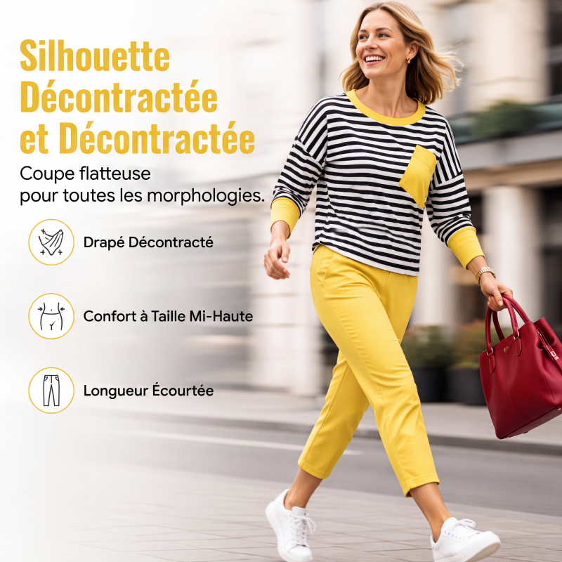 Ensemble deux pièces pour femme : haut à manches longues rayé et pantalon