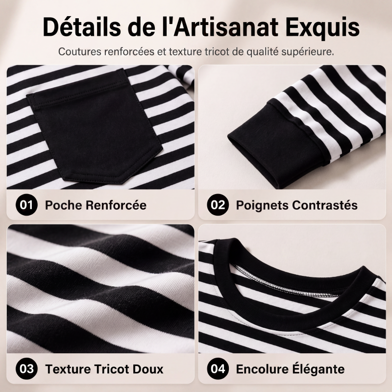 Ensemble deux pièces pour femme : haut à manches longues rayé et pantalon